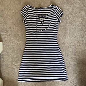 Blue and white striped dress